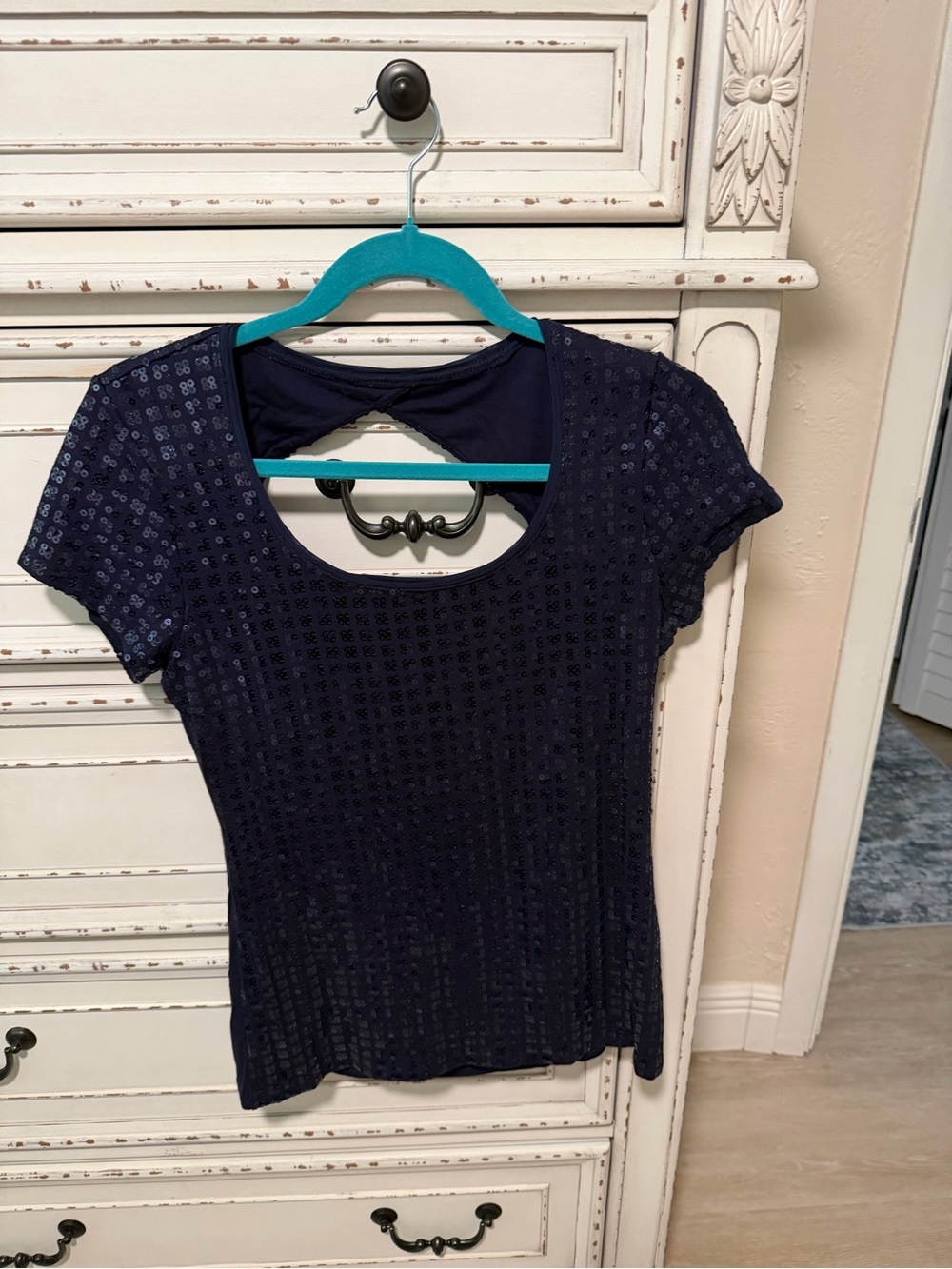 White House Black Market Navy Sequin Top